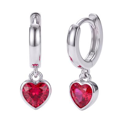 Paar Creolen JOBO "Ohrringe Herz", silber (silber 925, rot), Ohrringe, Damen, Silber 925 (Sterlingsilber), 925 Silber mit Zirkonia