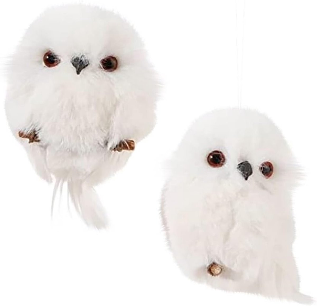 Set van 2 witte pluche uil ornamenten voor kerstdecoratie