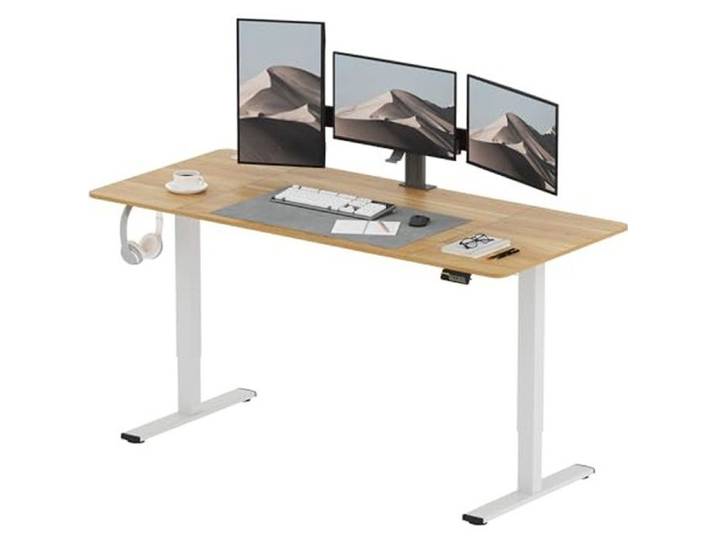 SANODESK Bureau Assis Debout Électrique Bureau Réglable en Hauteur avec Crochet et Fonction Mémoire Plateau Érable 180x80cm