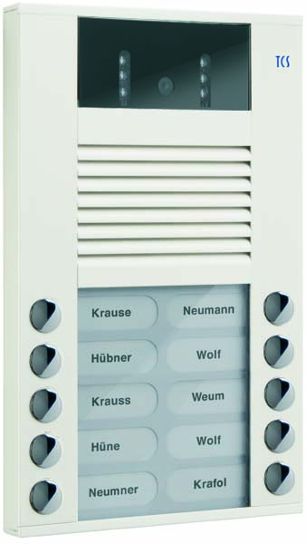 Video-Außenstation mit 130-Grad-Kamera Serie AVE mit 10 Klingeltasten (rechts-/linksbündig), AP weiß TCS AVE14103-0018