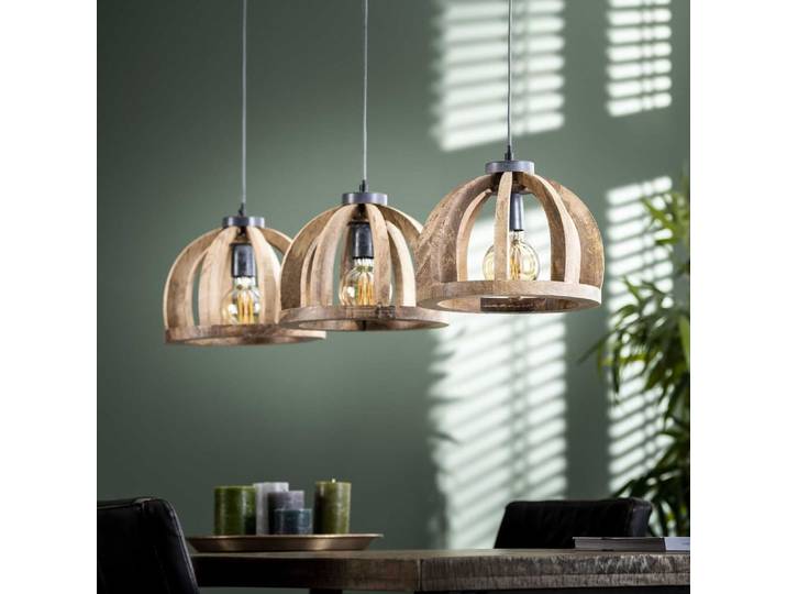 Suspension 3 lampes 120x30x150 cm en manguier naturel