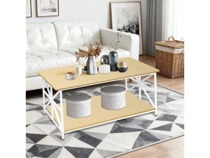 SUPFINE Table Basse Salon avec Structure et étagère en Acier Style Scandinave Industriel Facile à Assembler 100×52×47cm