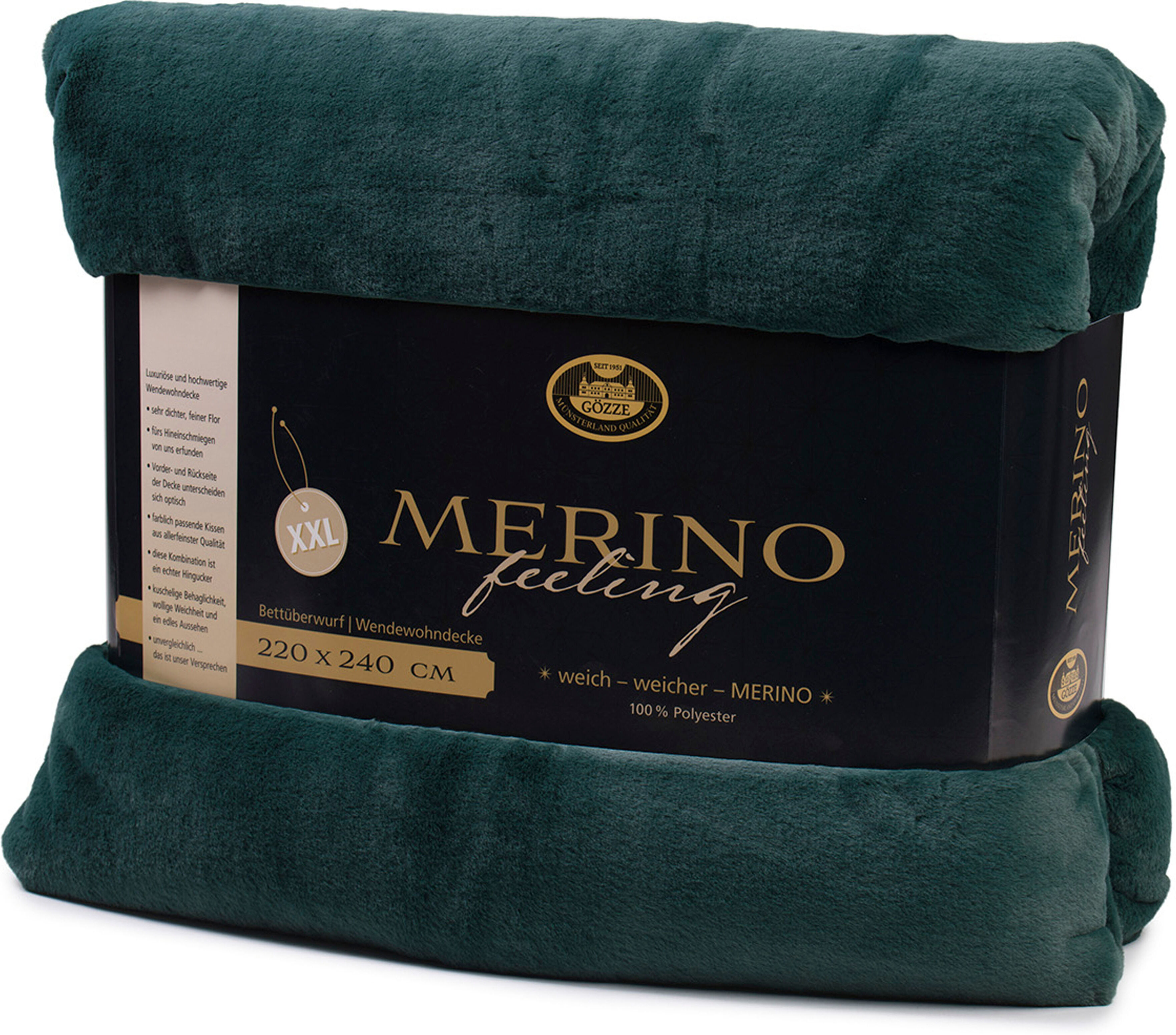Wohndecke GÖZZE "Merino, kuschelig und weich", grün (dunkelgrün), B:220cm L:240cm, Polyester, Wohndecken, Wohndecke, kuschelig weich dunkelgrün B/L: 220cm x 240cm