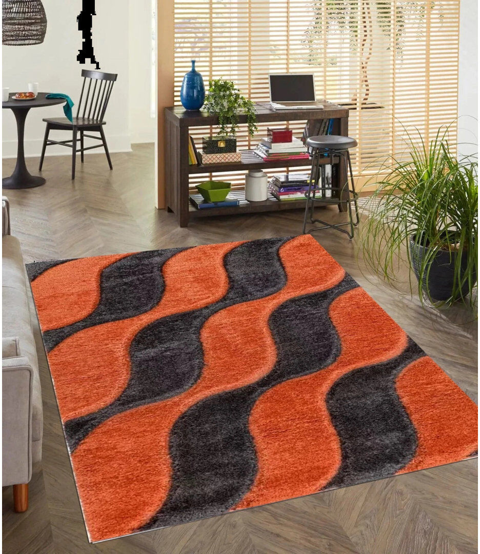 Corrigan Studio Rectangle Geometric Shaggy Area Rug Orange Rectangle 200 x 290 cm