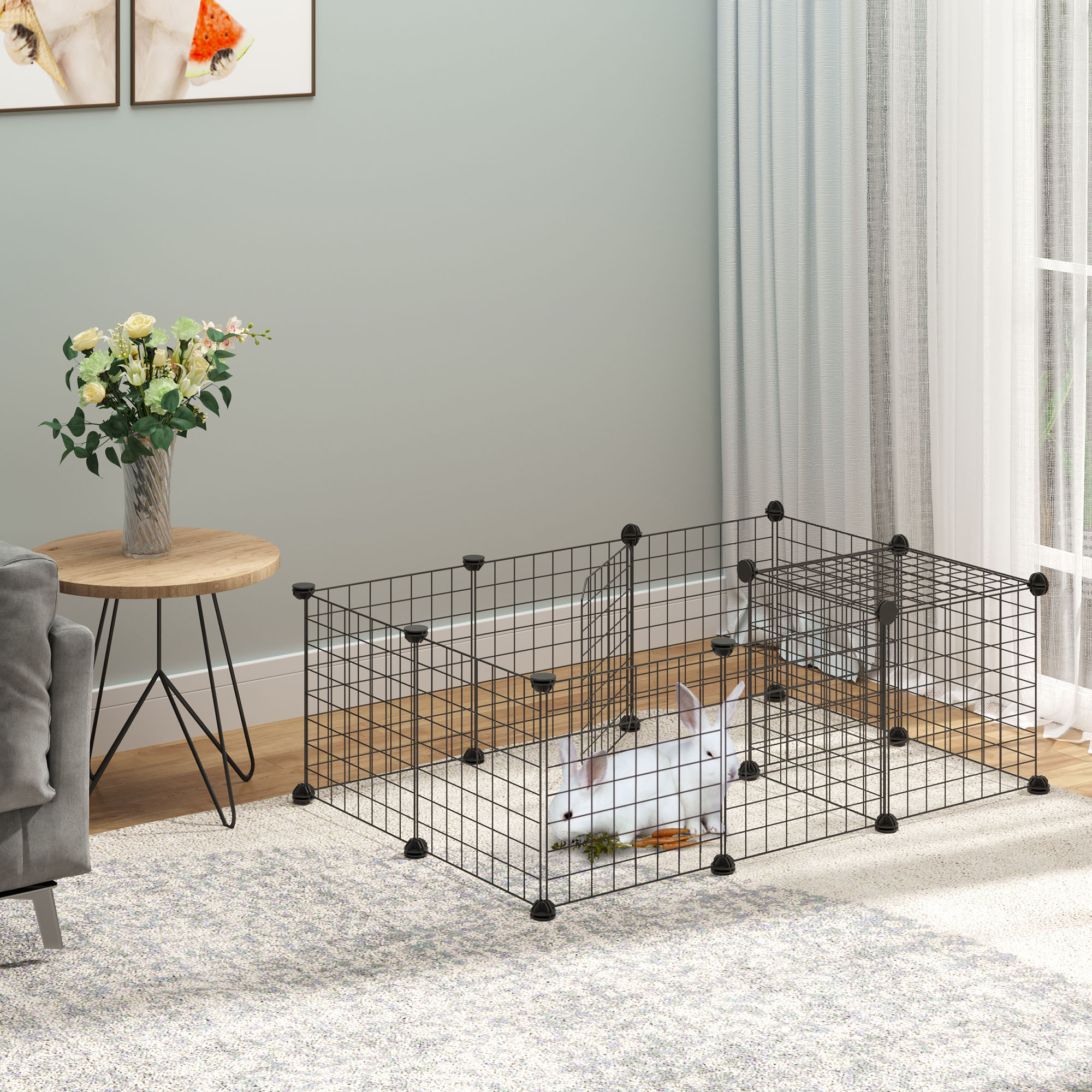 Pawhut Recinto per Conigli, Porcellini d'India e Roditori Modulabile, Box per Animali con Accessori Montaggio, 105x70x35cm, Nero Aosom