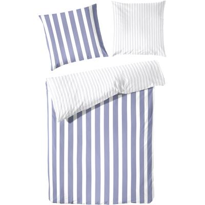 Wendebettwäsche PRIMERA "Delf", blau, B/L: 155cm x 220cm, 1 Stk., 1 Stk., Perkal, B/L: 80cm x 80cm, 2 Stk., Perkal, Obermaterial: 100% Baumwolle, Bettwäsche, Wendebettwäsche, mit Streifen