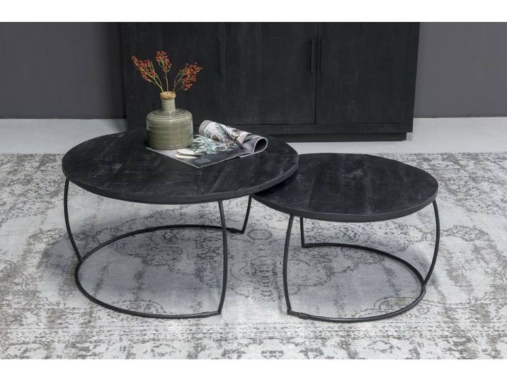Couchcenter Couchtisch 2er Set Couchtisch Emma Schwarz rund Metall Mango Satztische (2er Set)