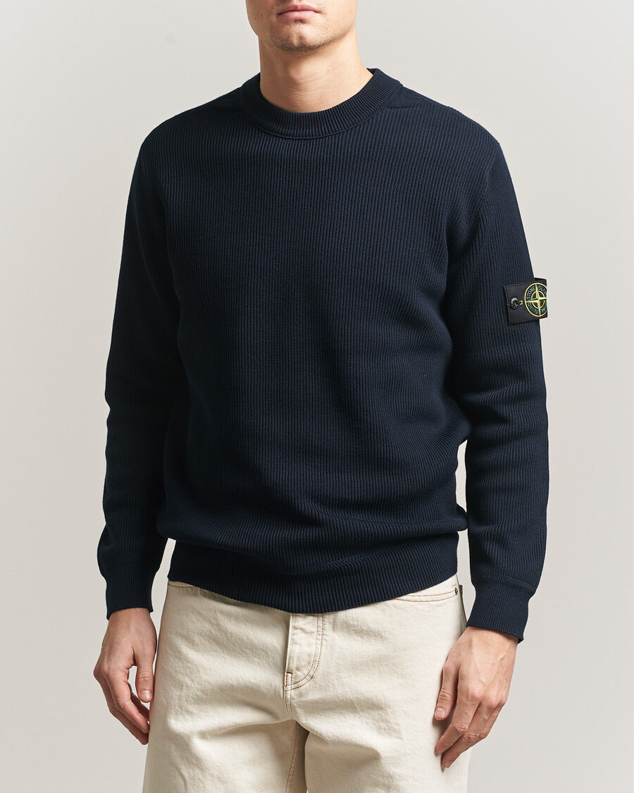 Stone Island Ribbed Soft Organic Cotton Crewneck Navy men M Blå
