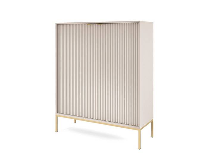 Feldmann-Wohnen Highboard Nova (2 Türen, 4 Holzböden, klare Kanten, geradliniges Design, 1 St., Riffel-Optik Front, goldfarbene Metallgriffe, ABS-Kanten), 104x39x125cm, Fronten mit ausdrucksstarkem geriffelten Muster