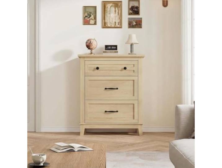 Garvee Kommode 3 Schubladen 74x40x75 cm Holz Schlafzimmer Naturholz 3 Schubladen, 74x40x75 cm, PB + MDF, Schlafzimmer & Wohnzimmer, 25,5 kg