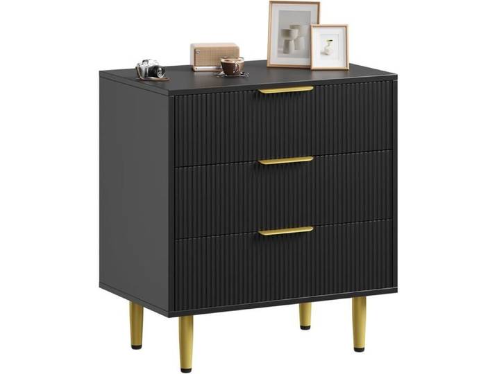 Commode De Chambre Armoire Moderne Grand Capacité Ensemble Meuble Salon Fluté 3 Tiroirs Bois Meuble TV Noir