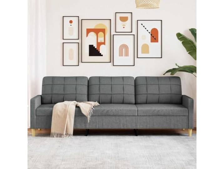 HEFZGDB 3-Sitzer Sofa Dunkelgrau 210 cm Stoff Polyestergewebe Metallgestell Gepolsterte Sitzflächen Modernes Design Wohnzimmer Sitzmöbel Bequem Langlebig Atmungsaktiv Strapazierfähig