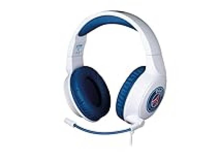 Konix PSG Casque Gaming Filaire pour PC, PS4, PS5, Switch, Xbox One et Series X S - Microphone 45° - Câble 1,5 m - Prise Jack 3,5 mm - Blanc et Bleu