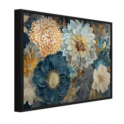 BILDER mit Rahmen Blumen Pfingstrosen Blau 150x100 cm