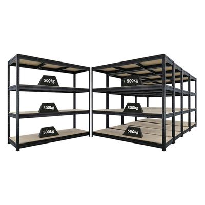 Proregal Mega Deal | 5x Schwerlastregal DINO | HxBxT 180x200x60cm | 4 Spanplatten-Ebenen 16mm | Fachlast 500kg | Schwarz