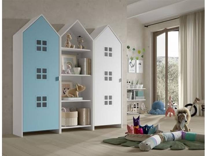 möbelando Kleiderschrank >CASAMI Bruges< in Korpus Weiß/Front Blau u. Weiß, MDF