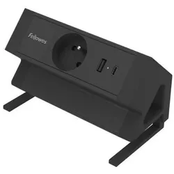Fellowes, Steckdosenleiste, Power Desk Type E (FR BE PL) - Black (1x, USB-A, USB-C)