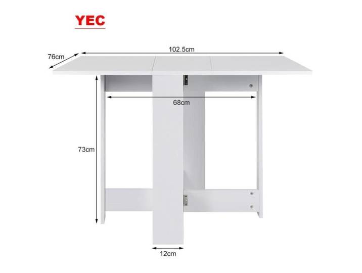 Table de salle à manger pliable en bois - YEC - Blanc pur - Rectangulaire - Essentiel