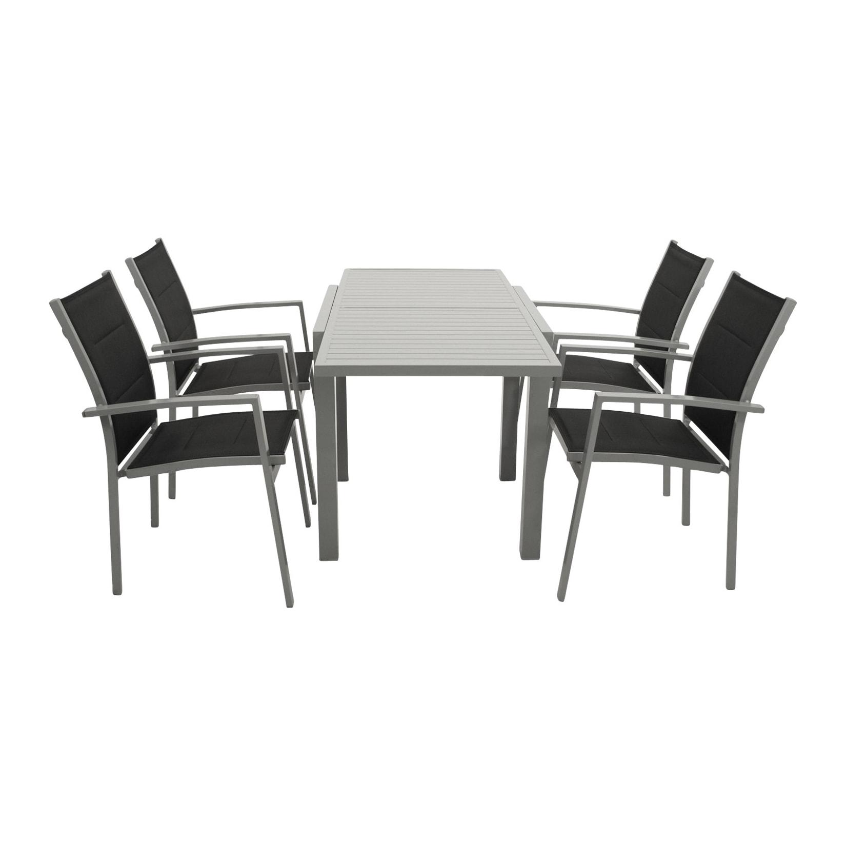 Garnitur TIRANA 5-teilig, Aluminium silbergrau + Kunstgewebe schwarz