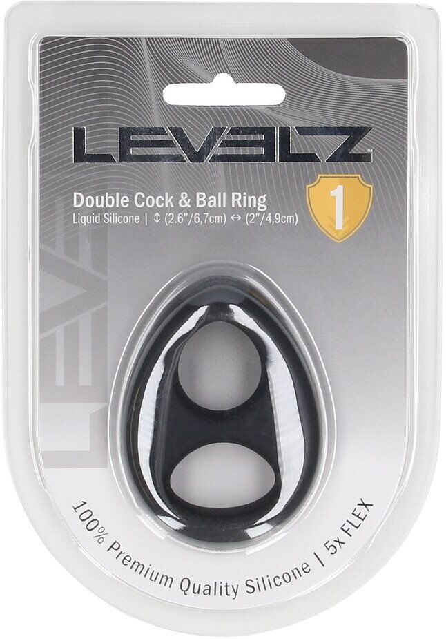 Levelz Anneau en silicone liquide double pour le pénis et les testicules - Noir