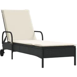 vidaXL Sonnenliege mit Rollen und Auflage Schwarz Poly Rattan