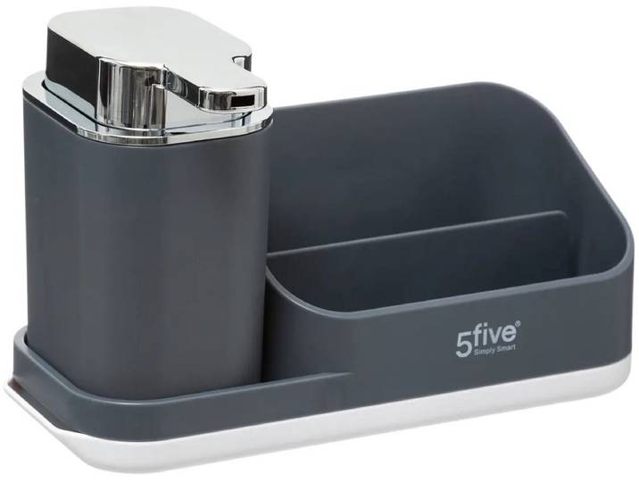 5Five Zeeppompje met keuken aanrecht organiser - donkergrijs - 3 compartimenten - kunststof - 22 x 13 x 14 cm