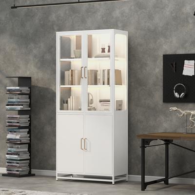 Kodotan sofa "76.75""H Display Cabinet, with Glass Doors and LED Lights, Steel Curio Cabinet with 3-Sided Glass, Pantry Cabinet with Storage"