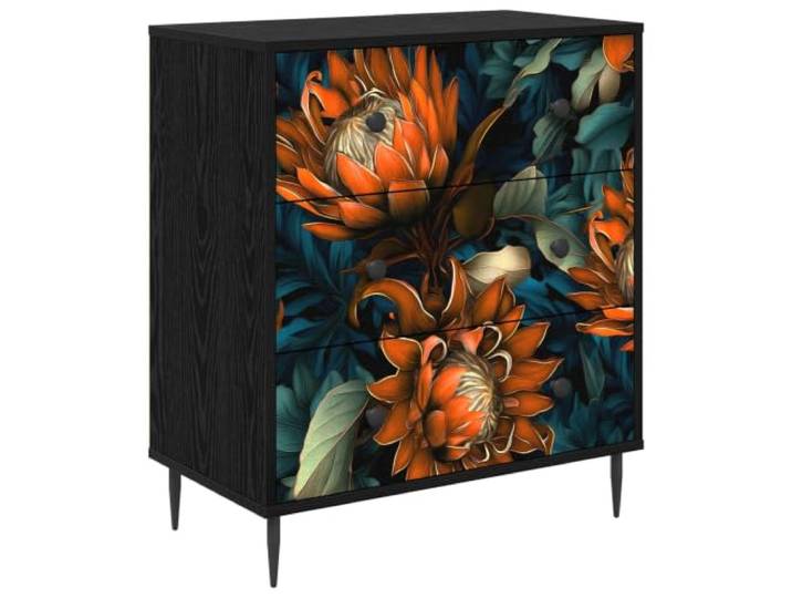 QINXIXINAIXI Kommode LOCHEM Orangenmuster 66 x 36,5 x 76 cm Holzwerkstoff 3 Schubladen, matte Stahlgriffe, erhöhte Füße, Luftzirkulation, Schlafzimmer, Wohnzimmer, dekoratives Design