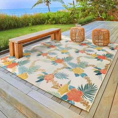 Reyn Spooner Fresco Laka Ivory/Blue/Yellow Floral Lei Flatweave Indoor/ Outdoor Area Rug