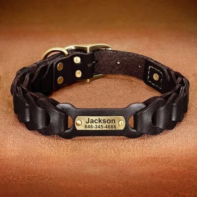 Happy Pet Pantry Custom Genuine Leather Dog Collar   Personalized Pet ID Collar For Medium & Large Dogs L 2
