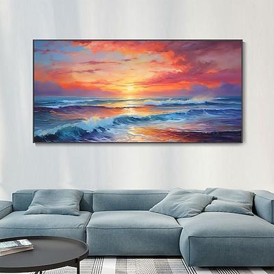 handgemaltes Ölgemälde mit Meereslandschaft, Sonnenaufgang, Wandkunst, Strandstruktur, Leinwandgemälde, Wandkunst, Meer, Sonnenuntergang, Wolke, Reflexion, Landschaftsmalerei, Sofa-Hintergrund,