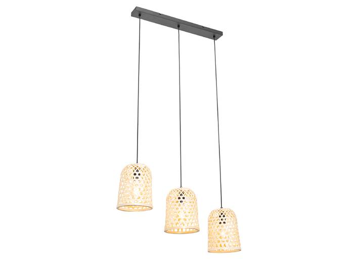 Suspension orientale noire avec bambou 3 lumières - Rayan