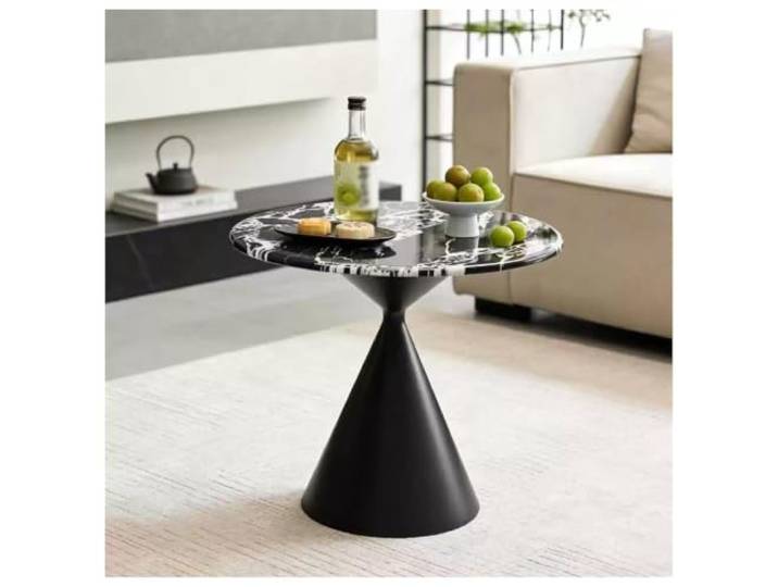 exproyzk Kleiner Runder Beistelltisch Mit Marmoroptik Stabiles Metallgestell in Sanduhrform, dekorativer Nachttisch für Wohnung, Studentenwohnheim und Zuhause(Schwarz,40x40x58cm)