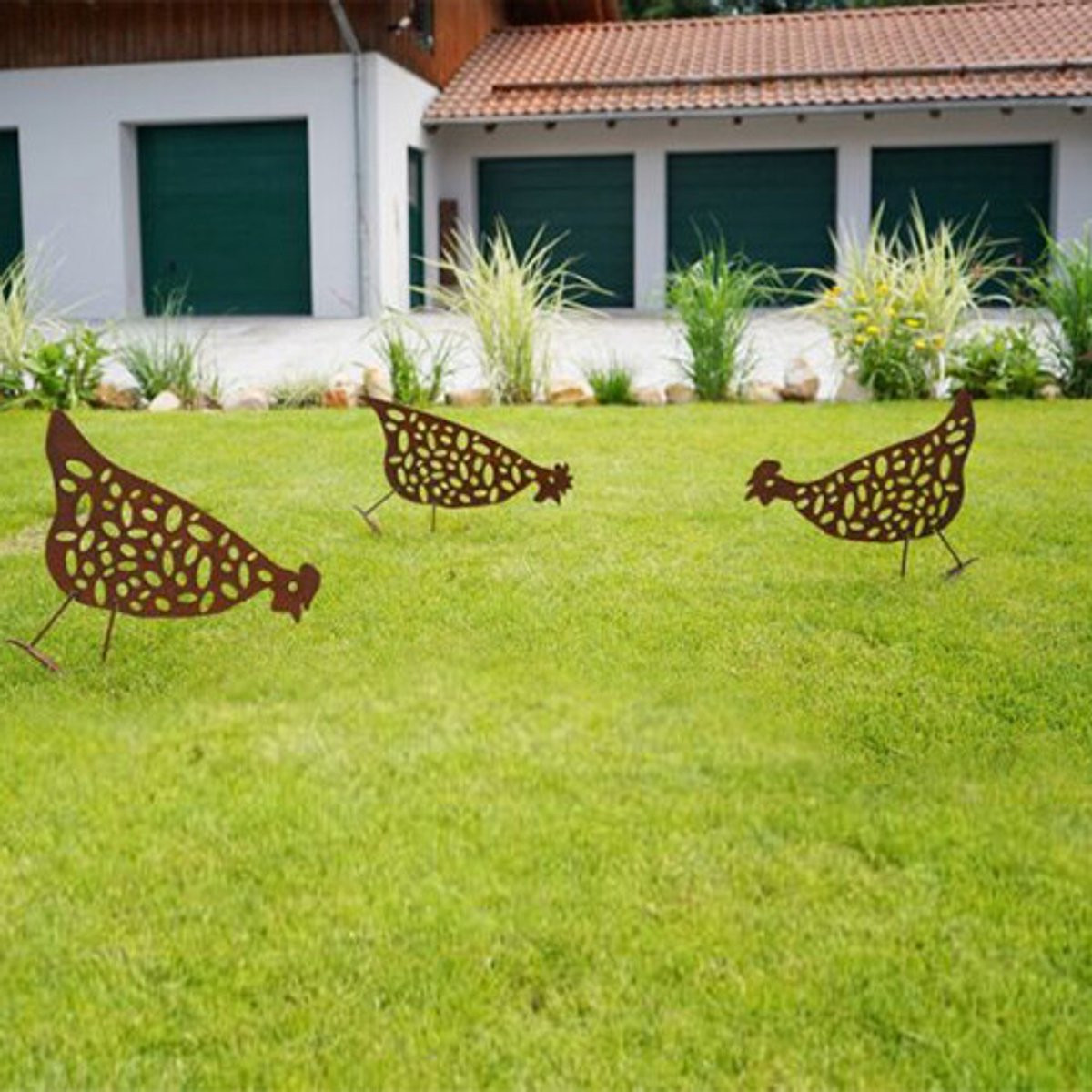Badeko Tuinbeeld Haan rennend in Cortenstaal look, Hoogte: 55 cm, Breedte: 40 cm