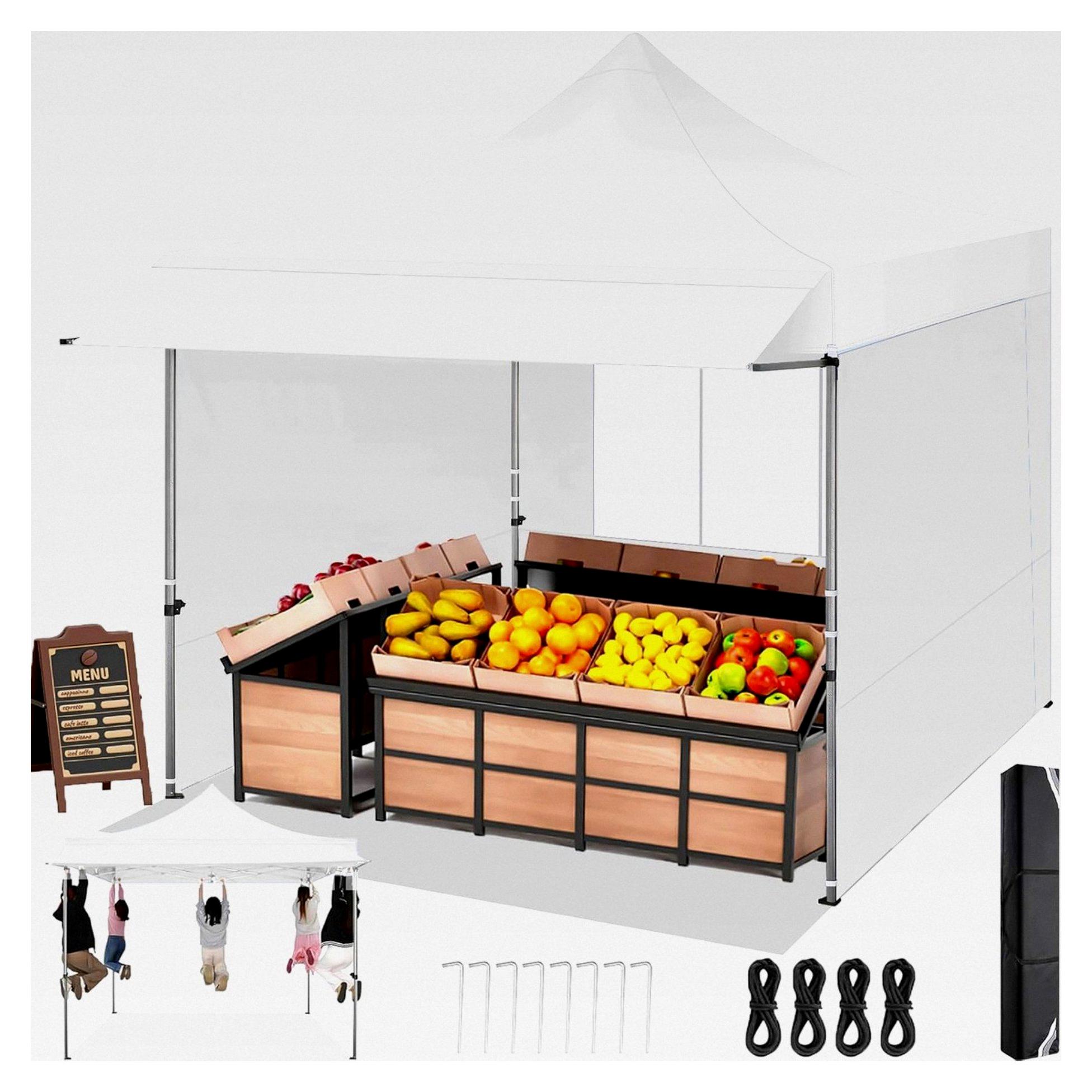 Faltpavillon 3x3 mit 23 SF erweiterter Markise, wasserdicht und stabil, winterfest, Partyzelt mit 3 Seitenwänden, robuster Gartenpavillon für Märkte, Partys und Events, Weiß