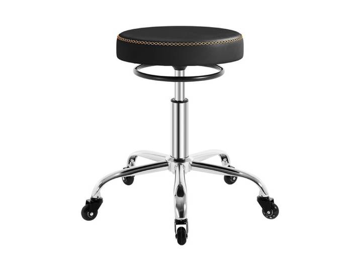 Tabouret Bureau en PU - WOLTU Tabouret Hauteur Réglable - Roulettes en Caoutchouc - Noir