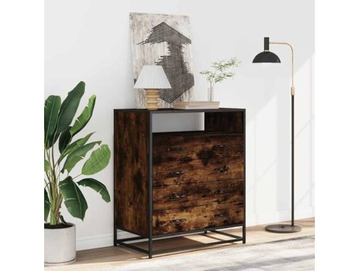 Kommode Eiche Smoke 70 x 41 x 83,5 cm 4 Schubladen Spanplatte und Metall, stabile Ausführung, robuste Platte, pflegeleichte Oberfläche