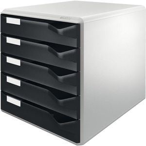 Leitz Schubladenbox 5280-00-95, Post-Set, A4, 5 Fächer, Kunststoff, geschlossen, schwarz / grau