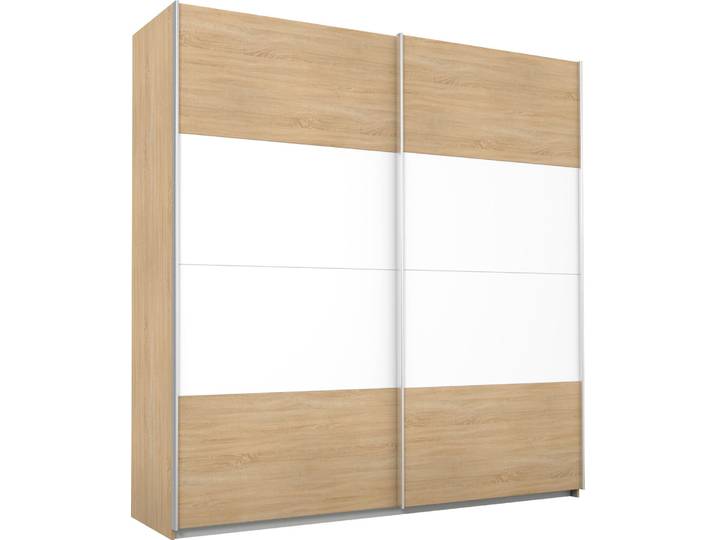 Schwebetürenschrank, Holzwerkstoff, Struktur Eiche/Weiß, 226×230×62 cm, Individuelle Frontgestaltung, Modern, Rauch