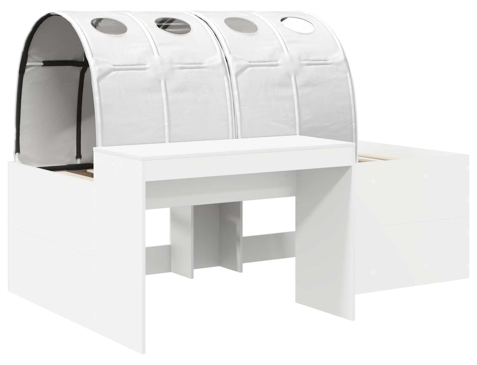 vidaXL Kinderbed met luifel en opbergbox, wit, verhoogd eenpersoonsbed van houtvezel