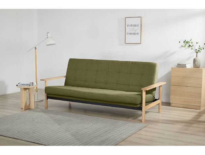 Schlafsofa Grün Flachgewebe Haru 224 x 95 x 95cm mit Schlaffunktion Natur