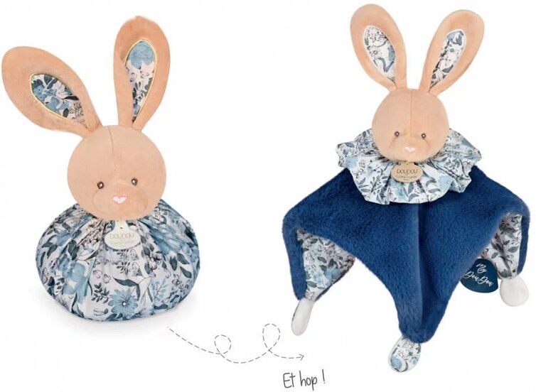 Doudou Lapin bleu Boule 3 en 1 : Les petits futés - Doudou et Compagnie