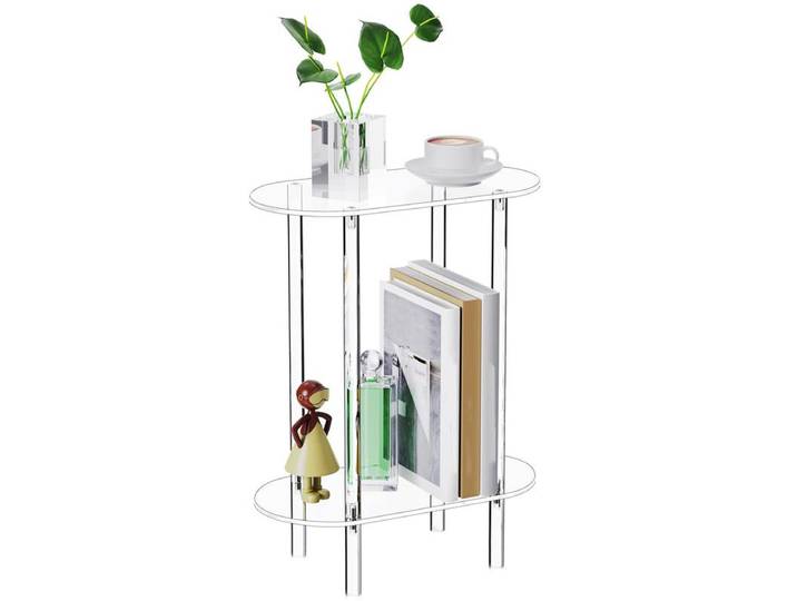Table de chevet naren acrylique transparent à la mode, table d'appoint étroite transparente à 2 niveaux pour salon, petite table de chevet
