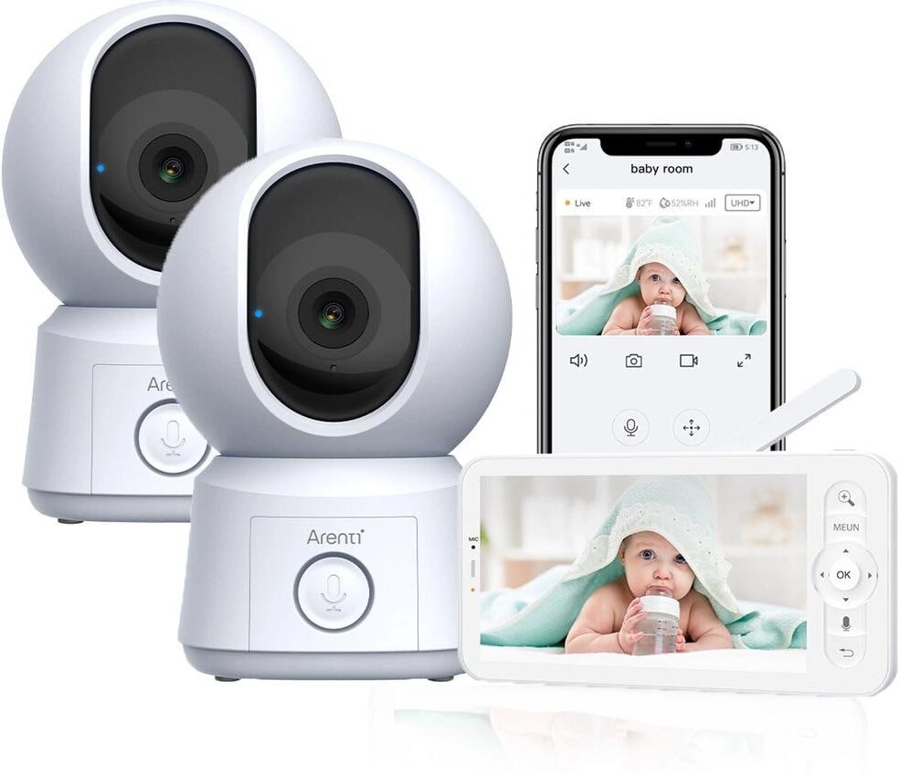 Babyphone "Arenti Nanny BC", Baby, weiss (weiß), Babyphones Babyphone, Nachtsichtfunktion und 355 Grad Schwenkbereich für klare Sicht weiß Einheitsgröße