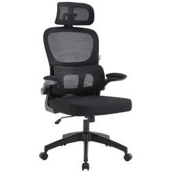 ZIK Bürostuhl Ergonomischer Drehstuhl aus Stoff mit Armlehnen und Kopfstütze, Lendenwirbelstütze, höhenverstellbar, Chefsessel – Schwarz