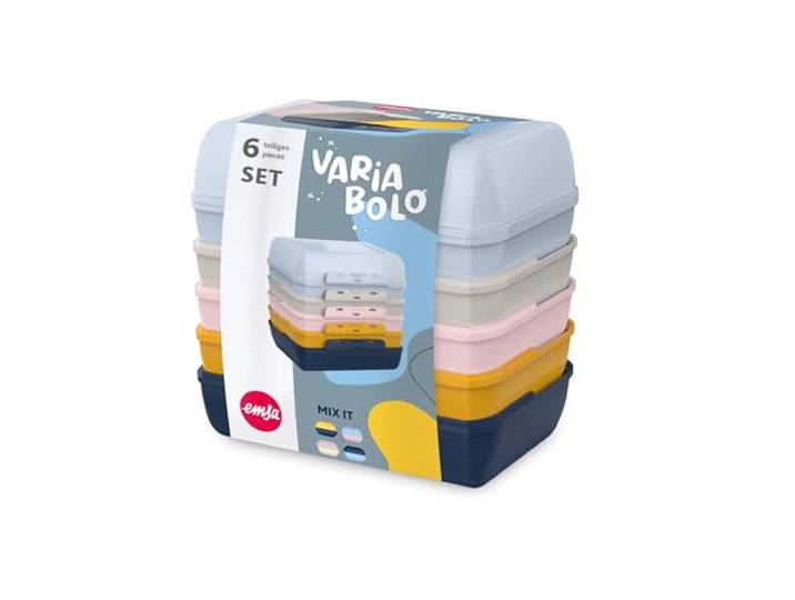 Emsa Variabolo Brotdosen-Set 6-tlg., für unterwegs, platzsparend, verschieden färbige Halbschalen, mehrere Farbkombinationen möglich, spülmaschinenfest, Farbmix, N1110900