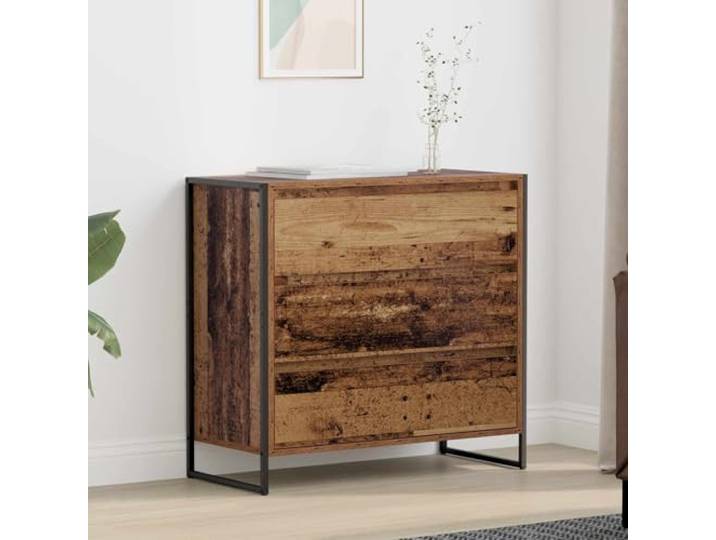 HEFZGDB Industrielles Sideboard mit Stahlbeinen und funktionalem Stauraum im modernen Wohnzimmer Aufbewahrung Design aus Holzwerkstoff im industriellen Stil Sideboard Schwarz Eichen-Optik