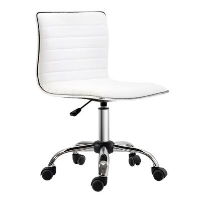 OKWISH Bürostuhl ohne Armlehnen höhenverstellbar 48x52x90 cm Kunstleder Weiß mit Rollen und Rückenlehne stabil bis 120 kg für Salon und Büro