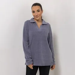 MONT CHALET Damen-Pullover uni Angora-Fellimitat Polo-Ausschnitt