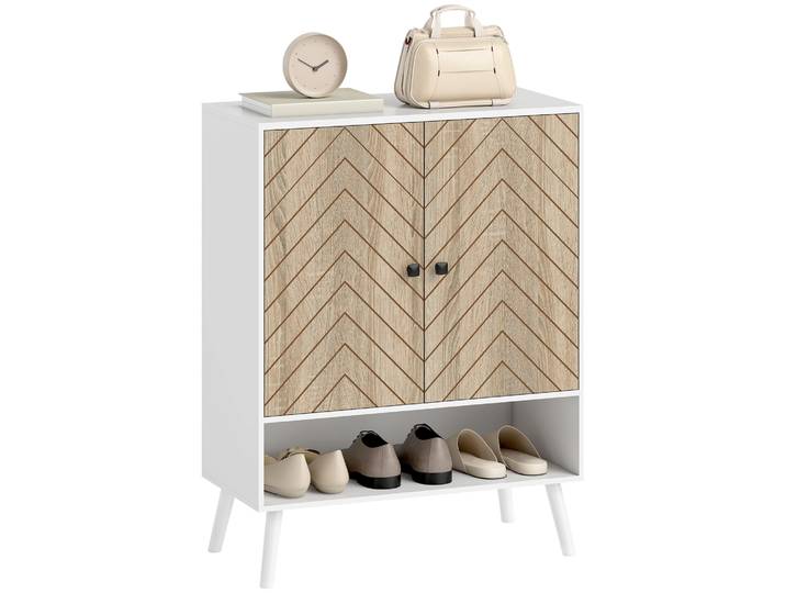 Meuble à chaussures Homcom à 2 portes avec design en chevrons, meuble à chaussures d'entrée avec étagères réglables, compartiment ouvert